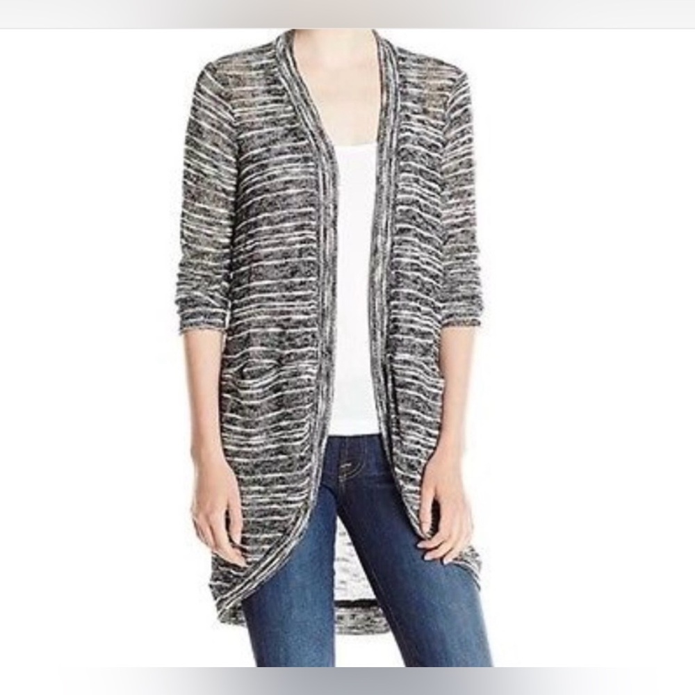 Anthropologie Splendid Women’s Upstate Space Dye Open Cardigan Black/White Large